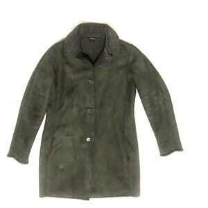 Lands End Womens Long Gray Vegan Faux Shearling Fleece Lined Coat Size S 6-8